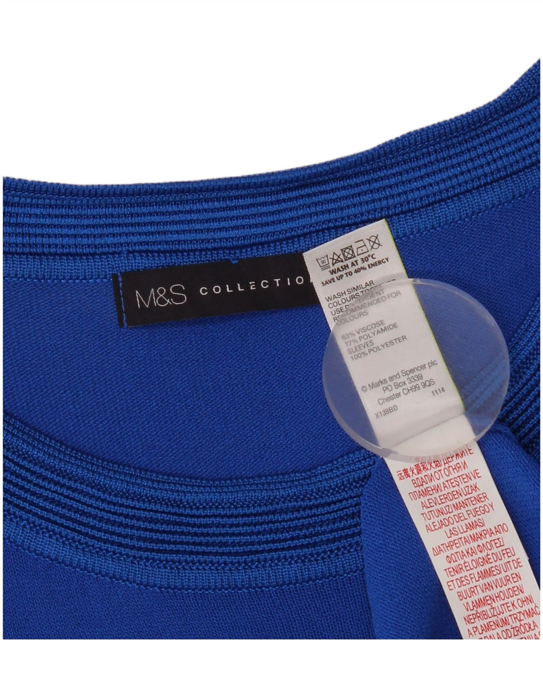Marks & Spencer Damebluse Top UK 12 Medium Blue Geometric Viscose