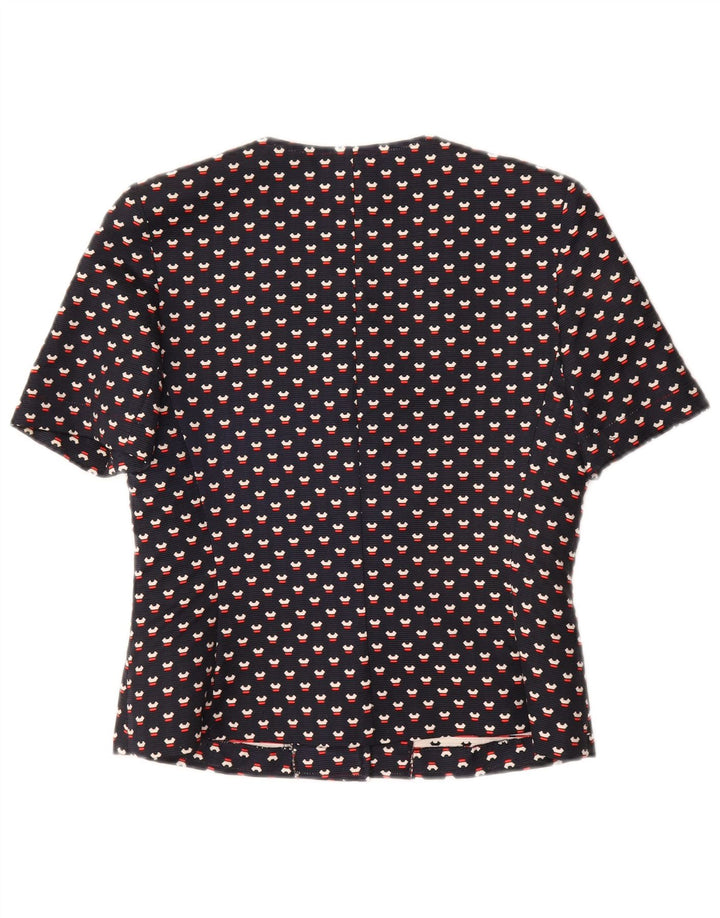 VINTAGE Kvinders 3-knap 2-delt sæt UK 12 Medium Navy Blue Spotted