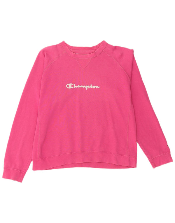 CHAMPION Dame Grafisk Sweatshirt Jumper UK 16 Large Pink Bomuld