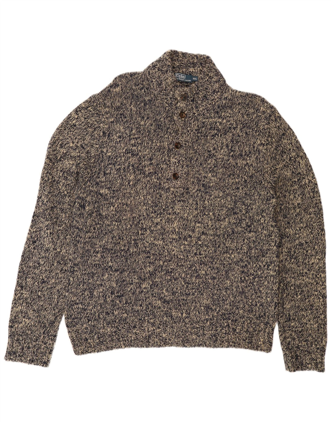 POLO RALPH LAUREN Herre trøje med knaphals 2XL Grå Flecked Bomuld