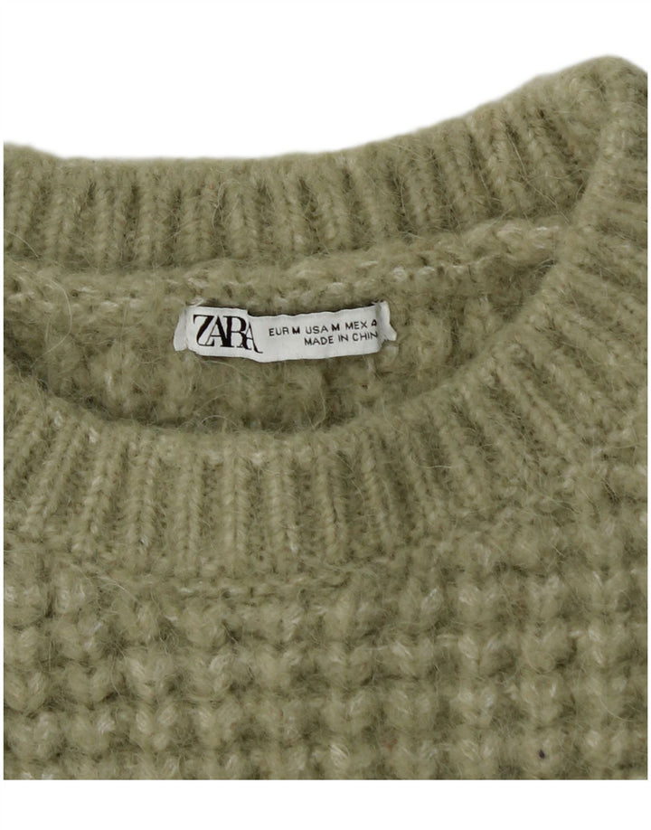ZARA Womens Crew Neck Jumper Sweater UK 14 Medium Green Polyester