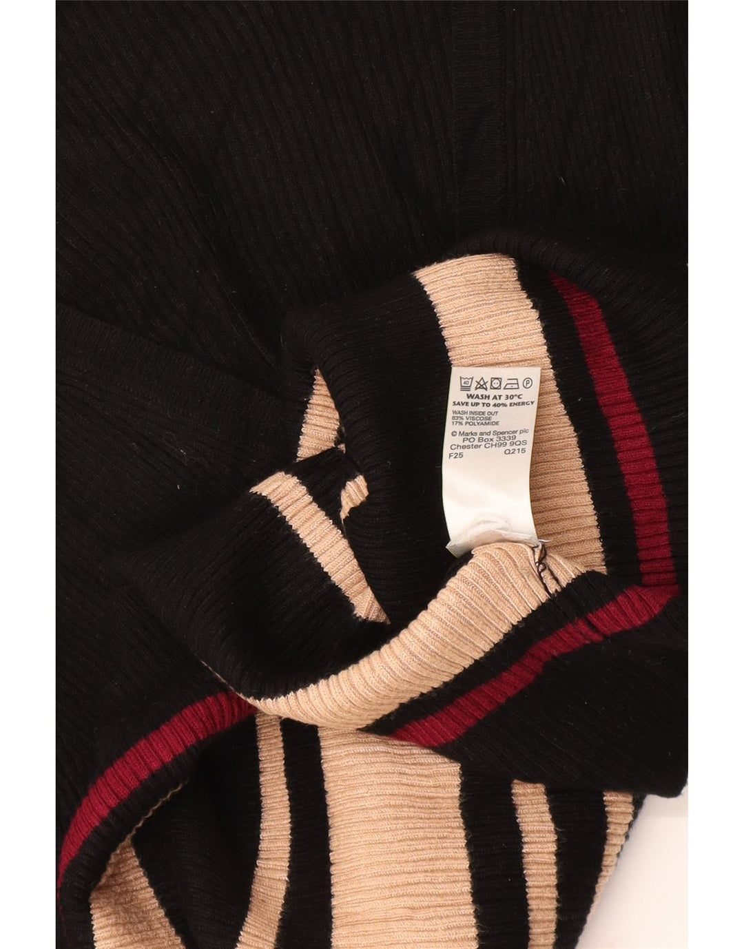 Marks & Spencer Dame V-hals sweater UK 14 Medium Sort Stribet