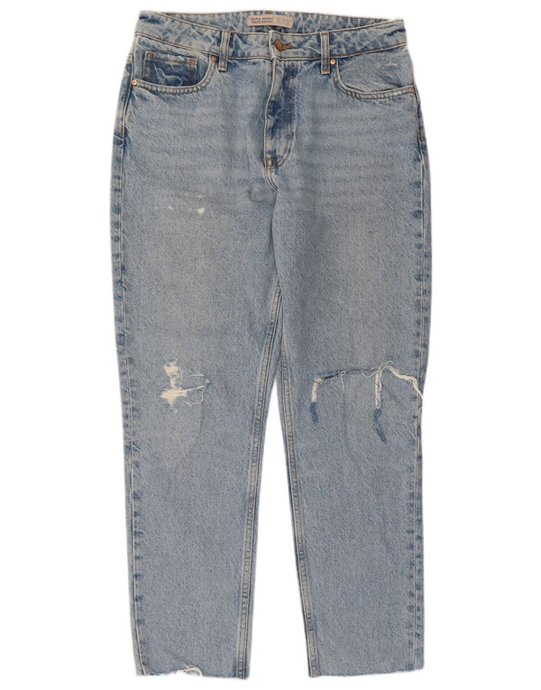 Zara Dame Distressed Tapered Jeans EU 38 Small W28 L27 Blå Bomuld