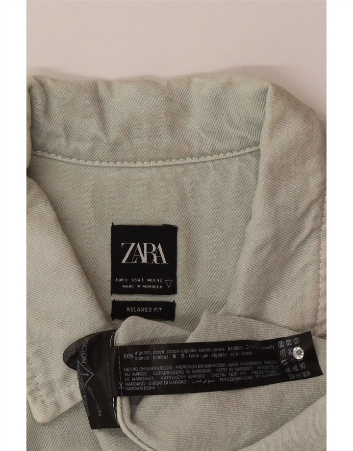 Zara Herre Relaxed Fit Denim Shirt Stor Blå Bomuld