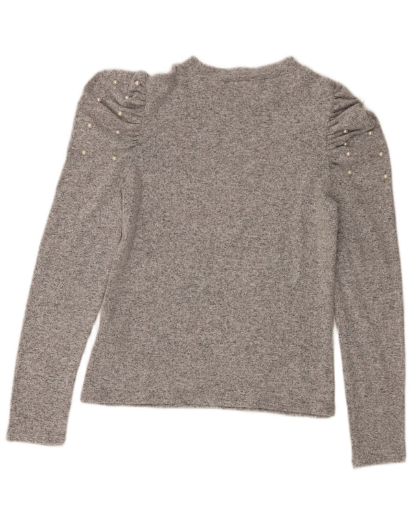 Zara Dame Top Langærmet UK 12 Medium Grey Flecked Viscose