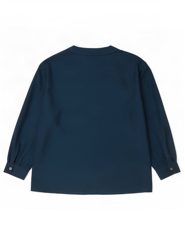Vintage Womens Oversized Shirt Blouse UK 14 Medium Navy Blue Silk