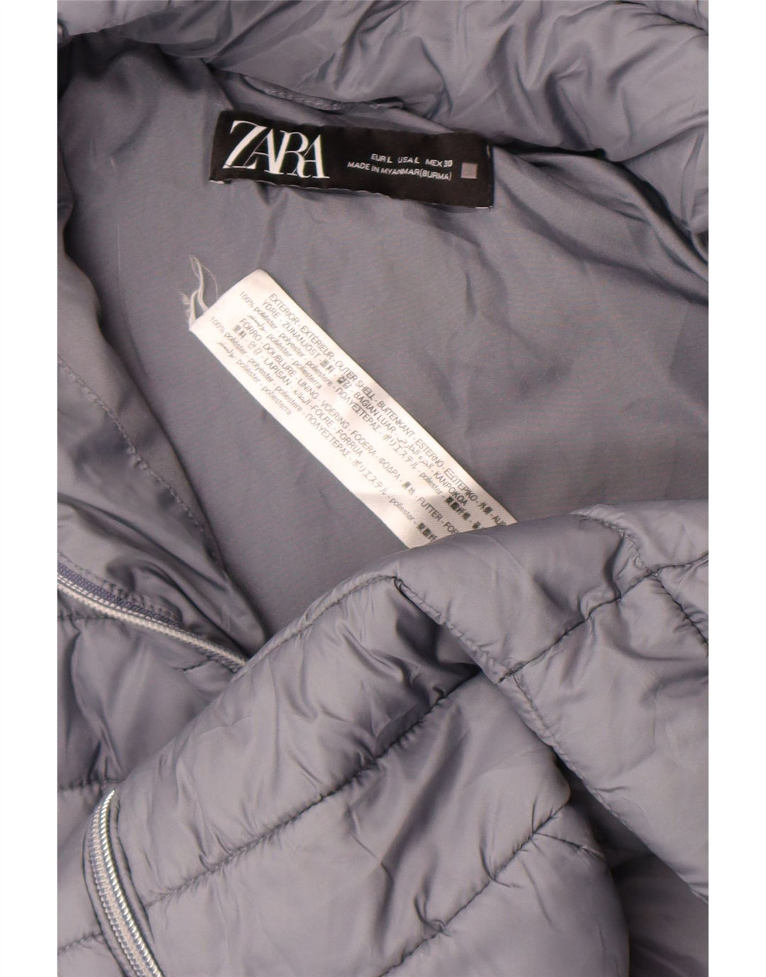 Zara Dame Hætte Polstret Jakke UK 14 Stor Grå Polyester