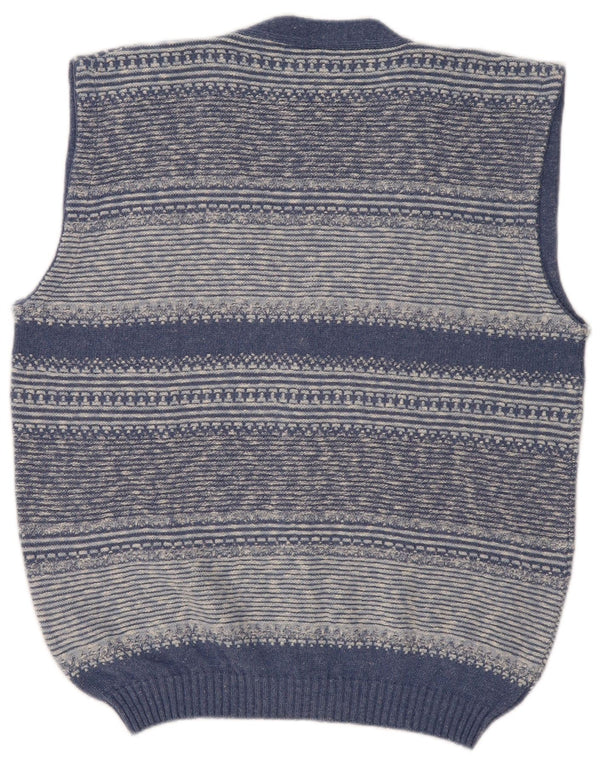 Vintage herre ærmeløs cardigan sweater IT 52 Stor blå stribet