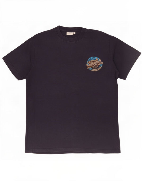 Weird Fish Herre grafisk T-shirt Top Medium Navy Blue Cotton