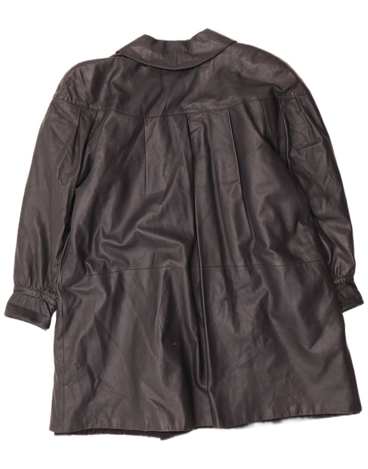 Vintage Dame Oversized Læderfrakke IT 44 Medium Sort Læder Classic