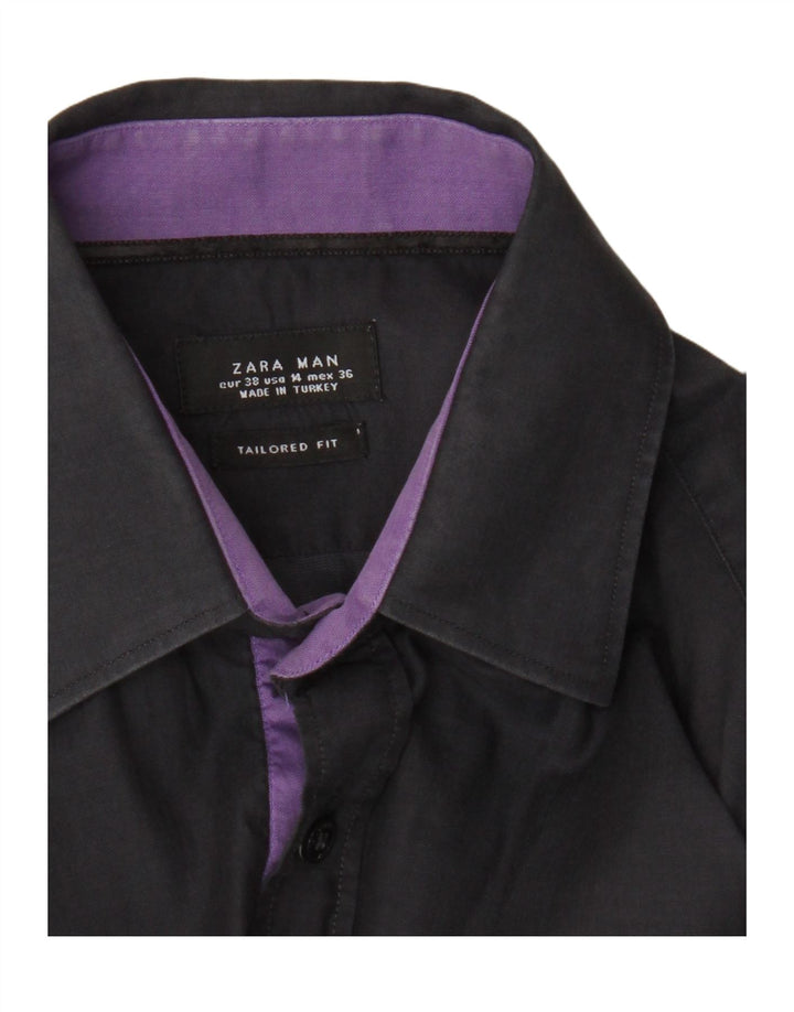 Zara Herre Skræddersyet Fit Shirt EU 38 Medium Navy Blue