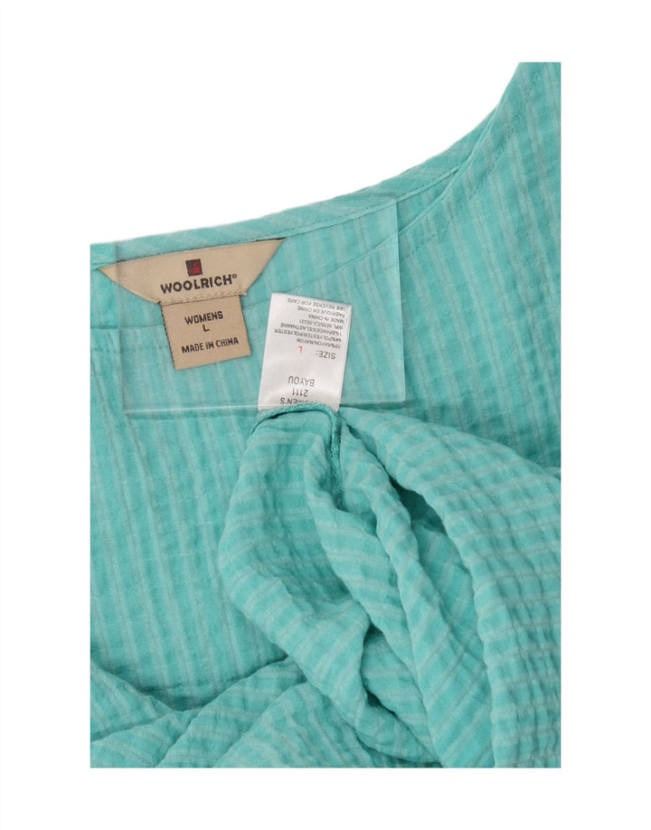 WOOLRICH Womens 3/4 Sleeve Blouse Top UK 16 Large Turquoise Striped Rayon