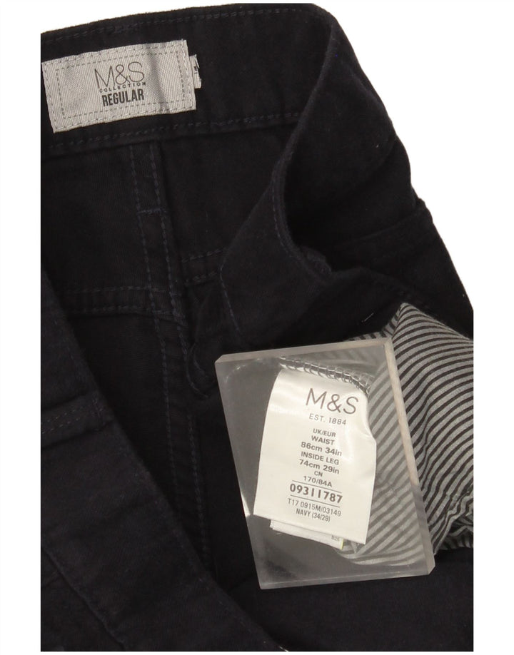 Marks & Spencer Herre Regular Straight Casual Bukser W34 L29 Navy Blue