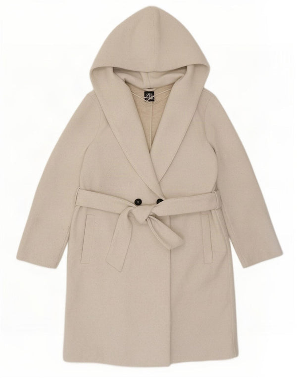 Zara Dame Hooded Oversized Dobbeltradet Frakke UK 10 Small Beige