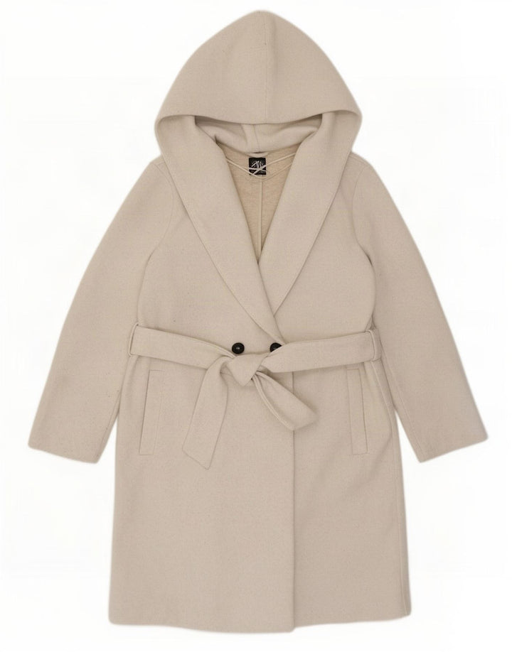 Zara Dame Hooded Oversized Dobbeltradet Frakke UK 10 Small Beige