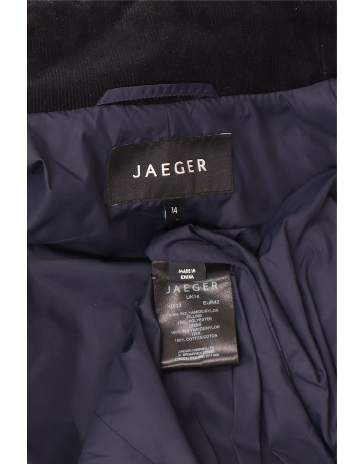 Jaeger Quiltet jakke til kvinder UK 14 Medium Navy Blue Polyester