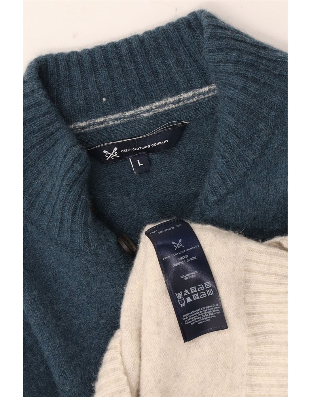 CREW TØJ Herre Button Neck Jumper Sweater Large Blue Fair Isle