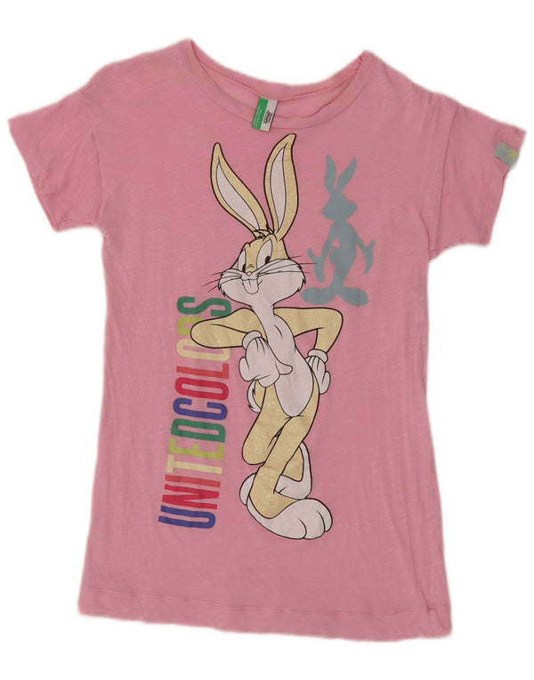 Benetton Girls Bugs Bunny Grafisk T-Shirt Top 7-8 år Medium Pink Bomuld