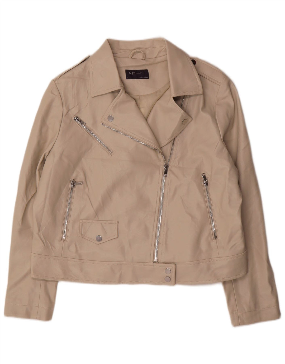 Marks & Spencer dame bikerjakke i imiteret læder UK 18 XL Beige