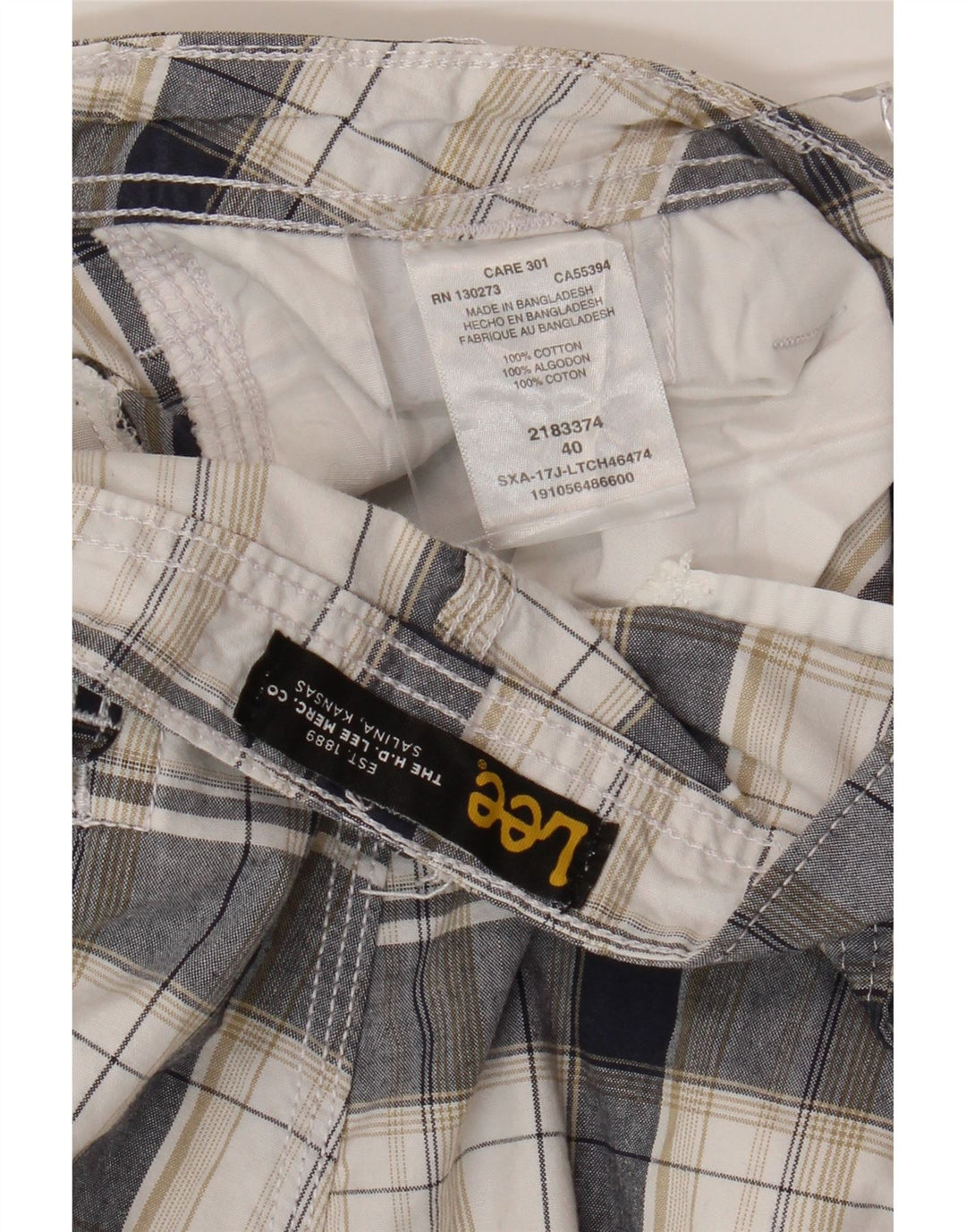 Lee Herre Cargo Shorts W40 XL Hvid ternet bomuld