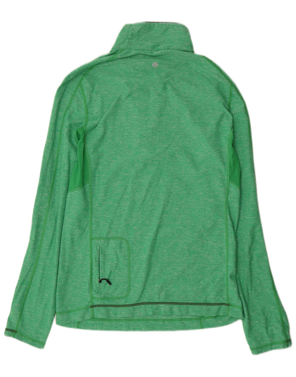 Lululemon Herre Zip Neck Pullover Træningsdragt Top Medium Grøn Flecked Nylon