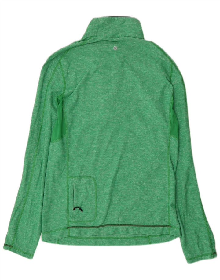 Lululemon Herre Zip Neck Pullover Træningsdragt Top Medium Grøn Flecked Nylon