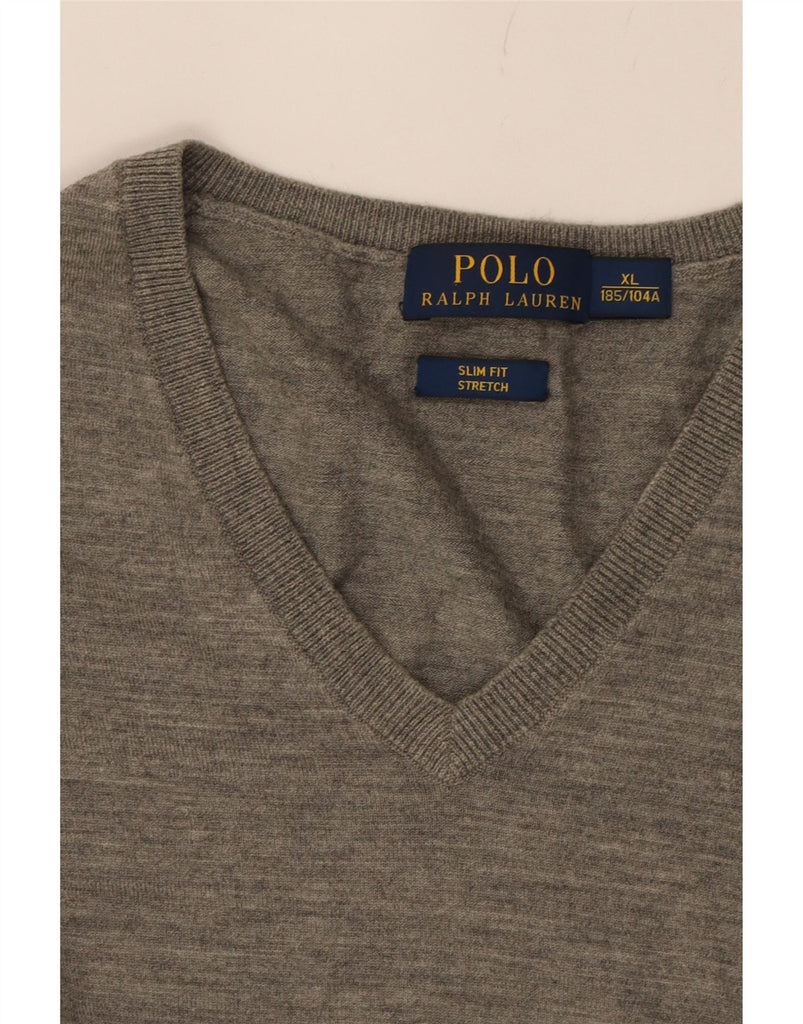 RALPH LAUREN Mens Stretch Slim Fit V-Neck Jumper Sweater XL Green Wool Vintage Ralph Lauren and Second-Hand Ralph Lauren from Messina Hembry 