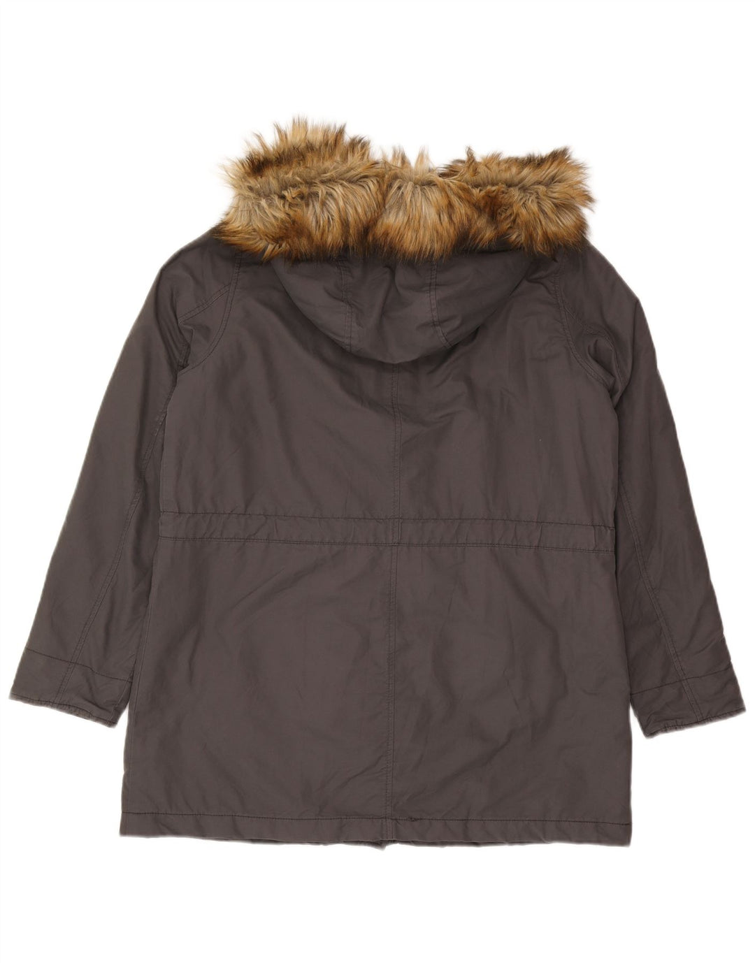 Benetton Dame Hooded Parka Jacket UK 40 Stor Grå Bomuld
