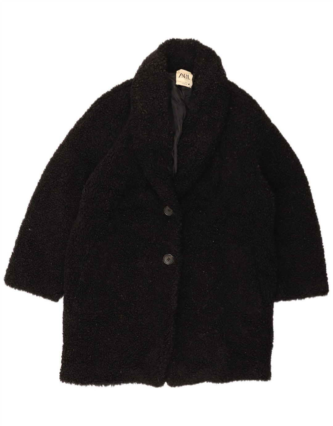 Zara Dame Oversized Fleece Overfrakke UK 10 Small Black Polyester