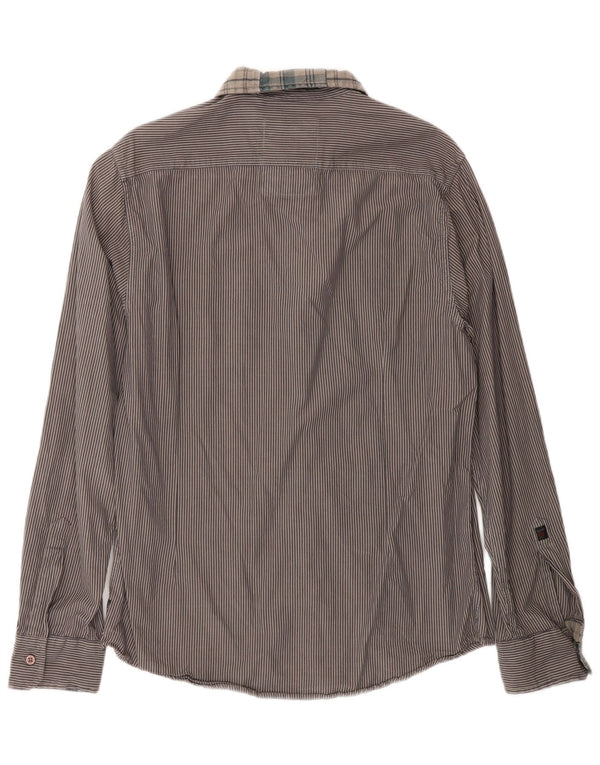 Gas Mens Shirt UK 36 Small Brown Striped Cotton