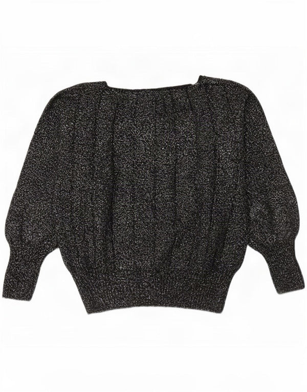 Vintage Dame Boat Neck Jumper Sweater UK 14 Medium Black Flecked