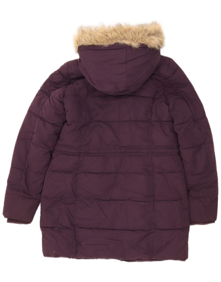 Fat Face Dame Hætte Polstret Frakke UK 8 Small Purple Polyester