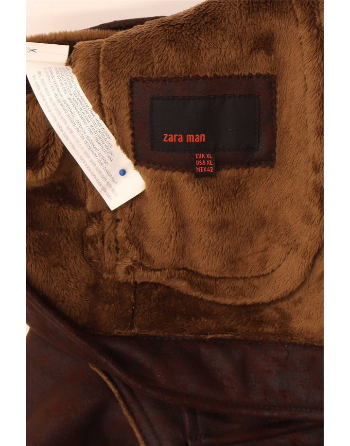 Zara Herre Sherpa Jacket UK 42 XL Brun Polyester