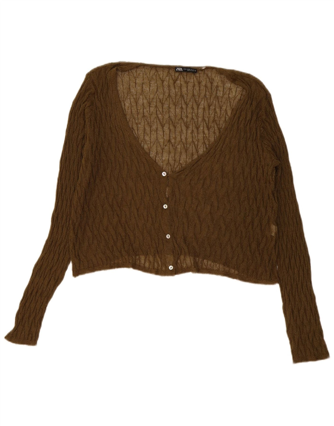 Zara Dame Se Through Crop Cardigan Sweater UK 14 Medium Khaki
