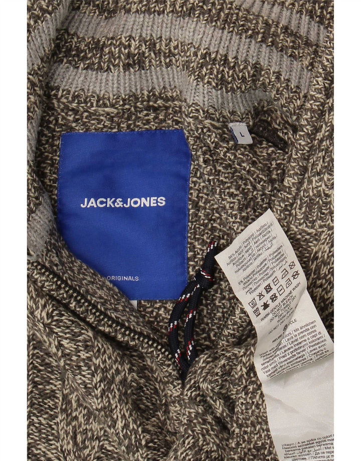 Jack & Jones Herre Zip Neck Jumper Sweater Stor Grå Flecked Akryl