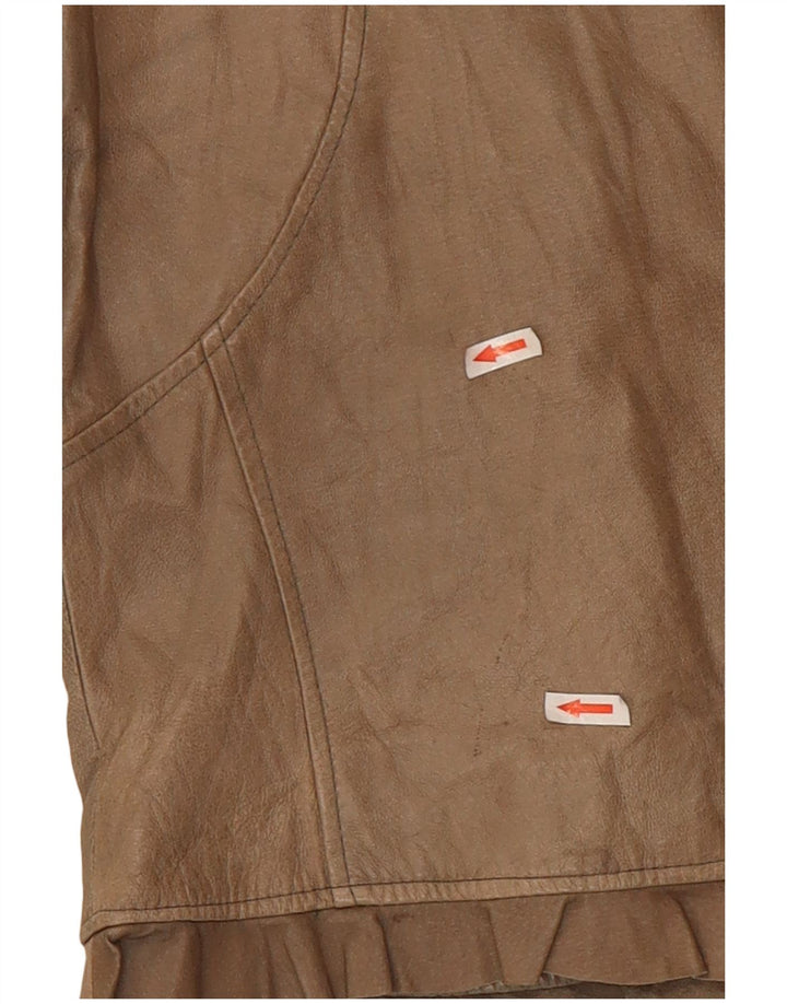 Vintage Dame Crop Læderjakke UK 10 Small Beige