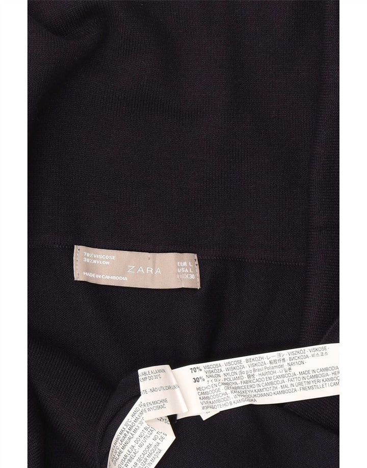 Zara Dame Top Langærmet UK 14 Large Navy Blue Viscose