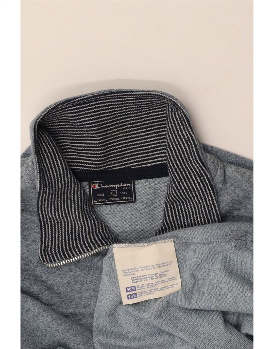 CHAMPION Mens Zip Neck Sweatshirt Jumper XL Blue Flecked Cotton