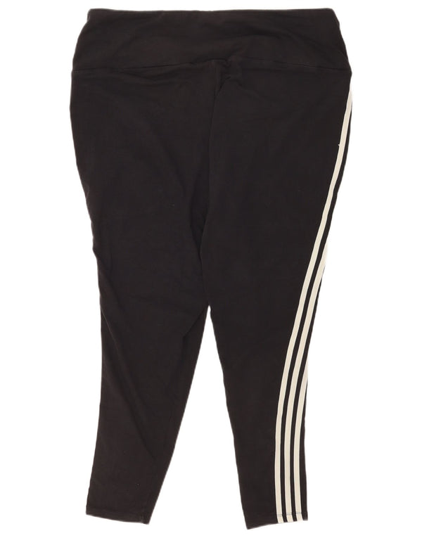 Adidas Dame Leggings UK 28-30 3XL Sort Stribet Bomuld Sports