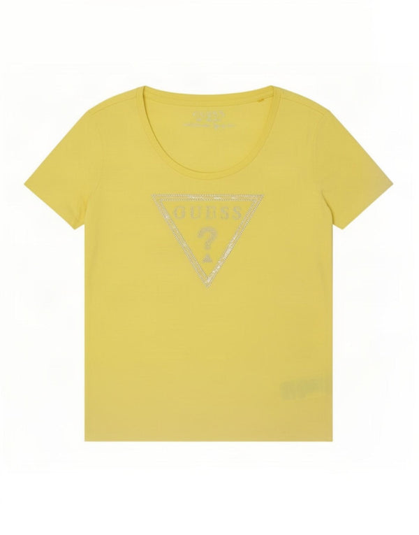 Guess Grafisk T-shirt top til kvinder UK 8 Lille gul bomuld