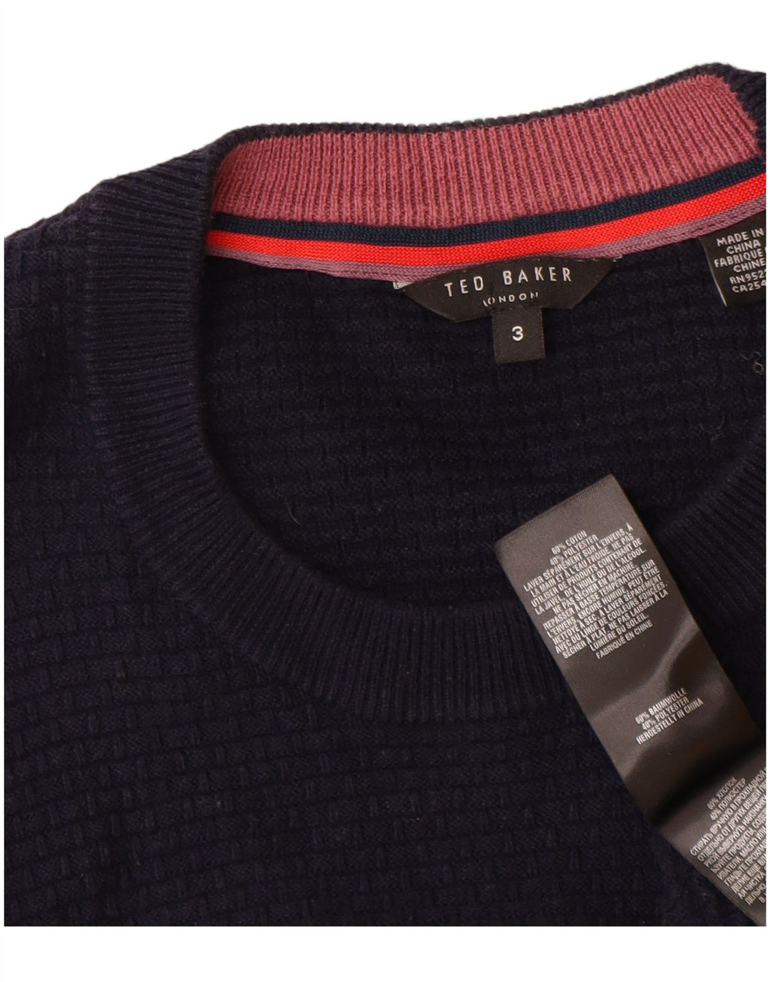 Ted Baker Herre Crew Neck Jumper Sweater Størrelse 3 Medium Navy Blue Bomuld