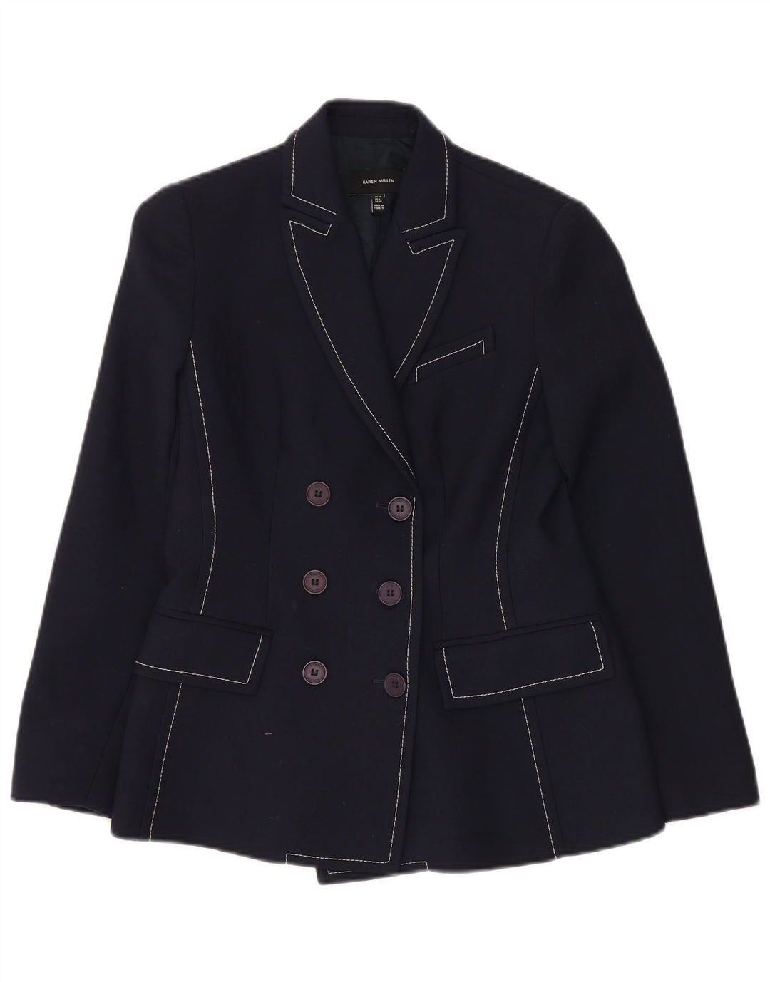 KAREN MILLEN Dame Dobbeltradet Blazer Jacket UK 10 Small Navy Blue