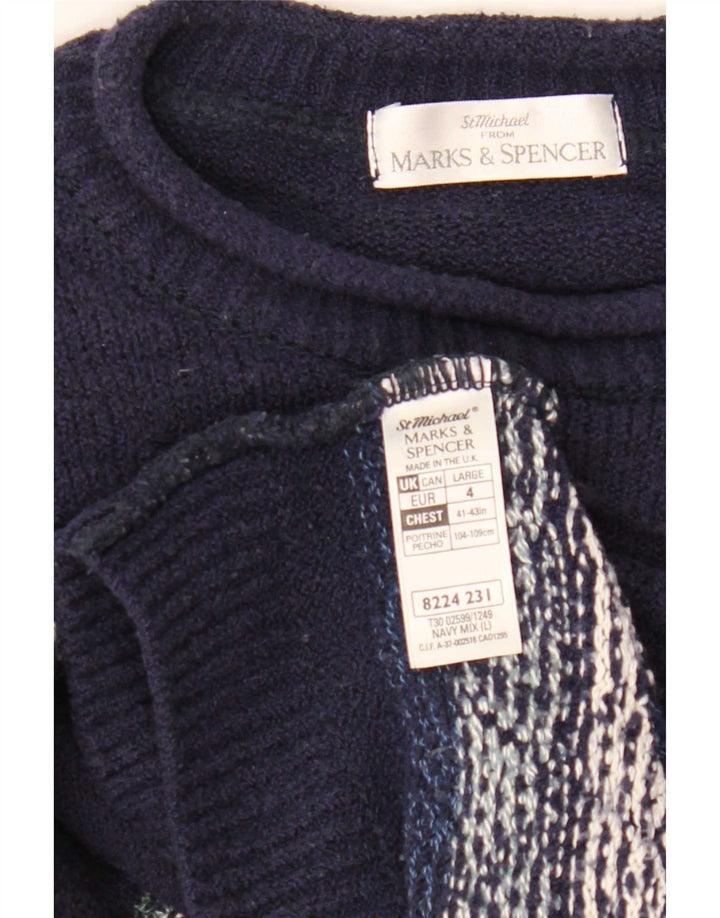 Marks & Spencer Herre sweater med rund hals, stor marineblå Fair Isle