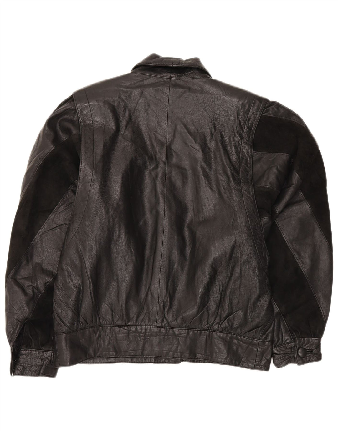 VINTAGE Dame Loose Fit Læderjakke IT 46 Stor sort læder