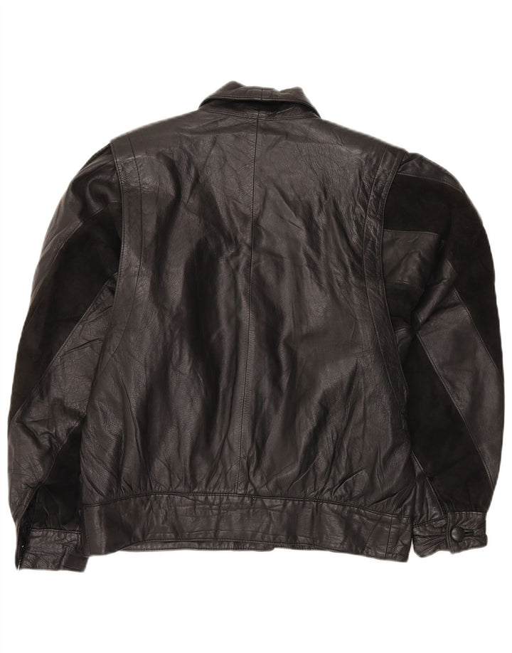 VINTAGE Dame Loose Fit Læderjakke IT 46 Stor sort læder