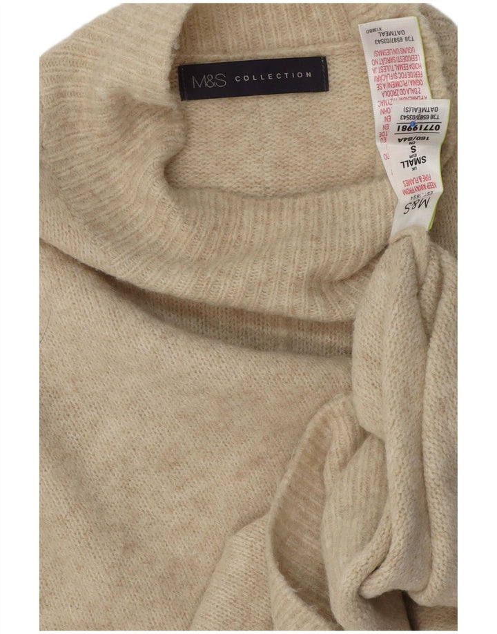 Zara Dame Turtle Neck Jumper Sweater UK 10 Small Beige Acryl