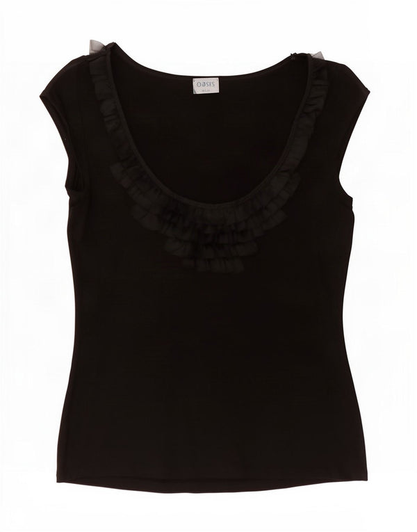 Oasis Womens flæse foran bluse Top UK 10 Small Black Viscose