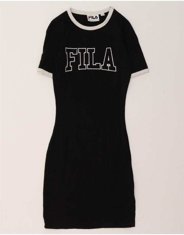 FILA Grafisk T-shirtkjole til kvinder UK 4 XS Sort bomuld