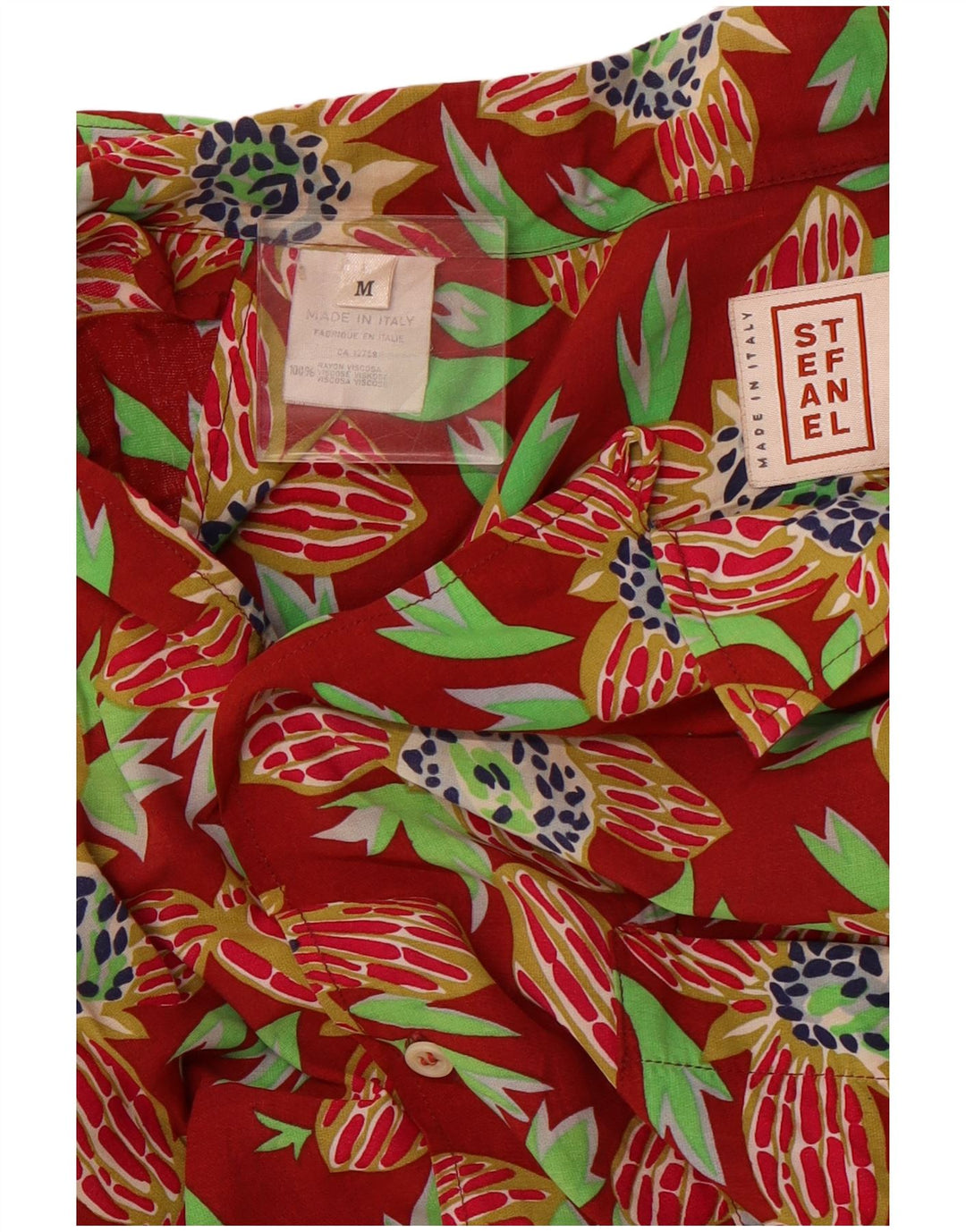 STEFANEL Kortærmet Herreskjorte Medium Rød Blomster Rayon Hawaiian