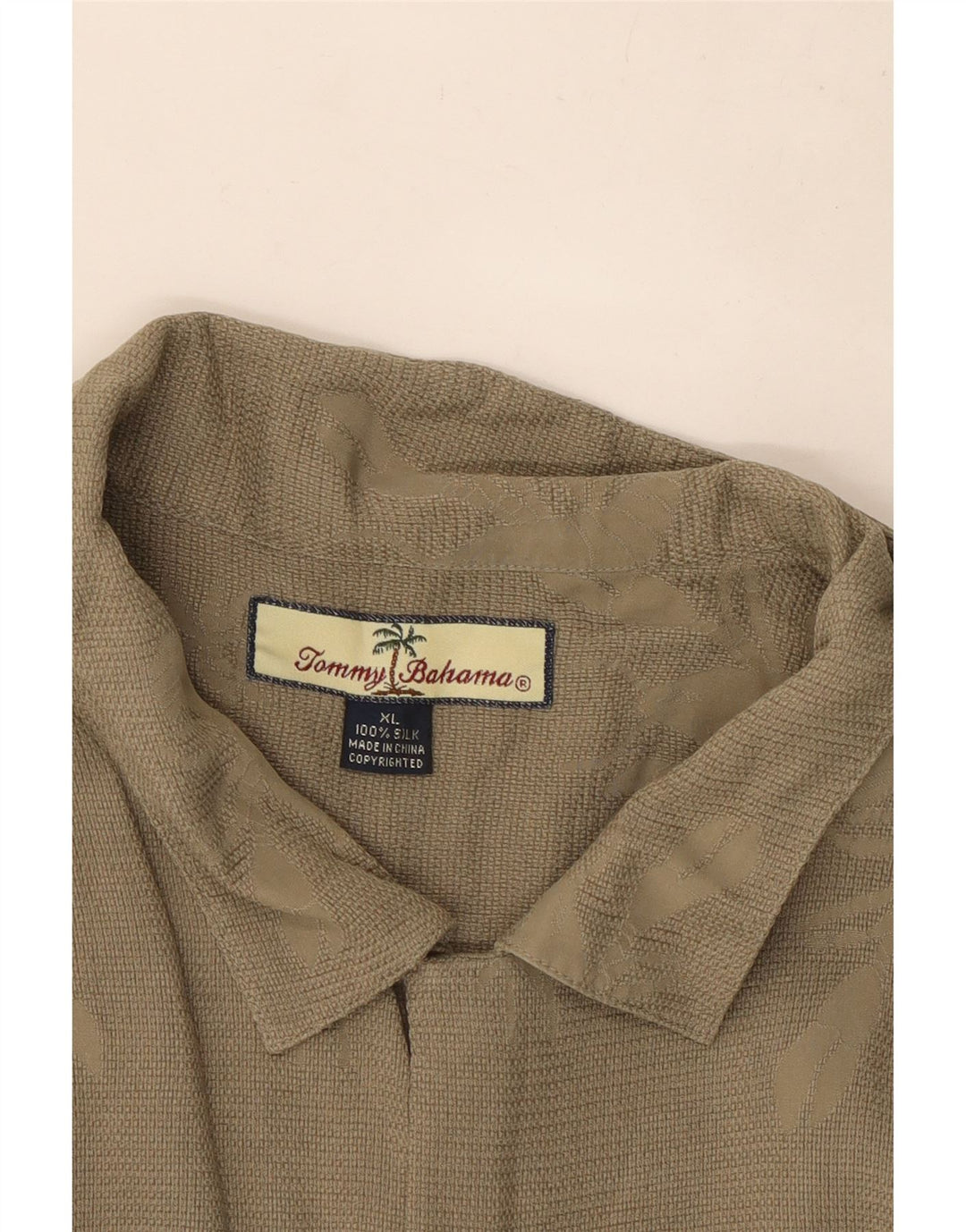 Tommy Hilfiger Herre abstrakt mønster kortærmet skjorte XL Khaki Silk